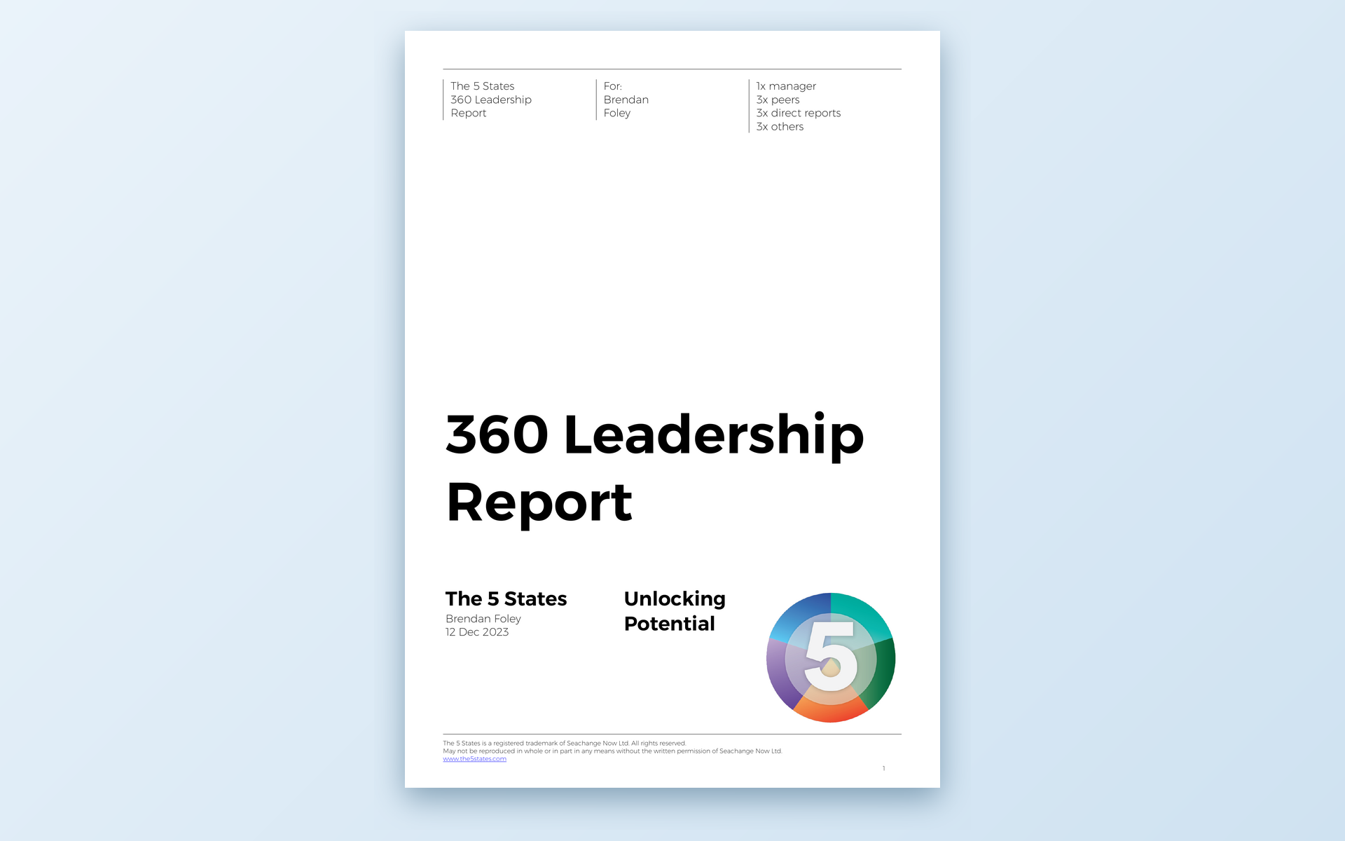 The 5 States 360 Leadership Report cover page