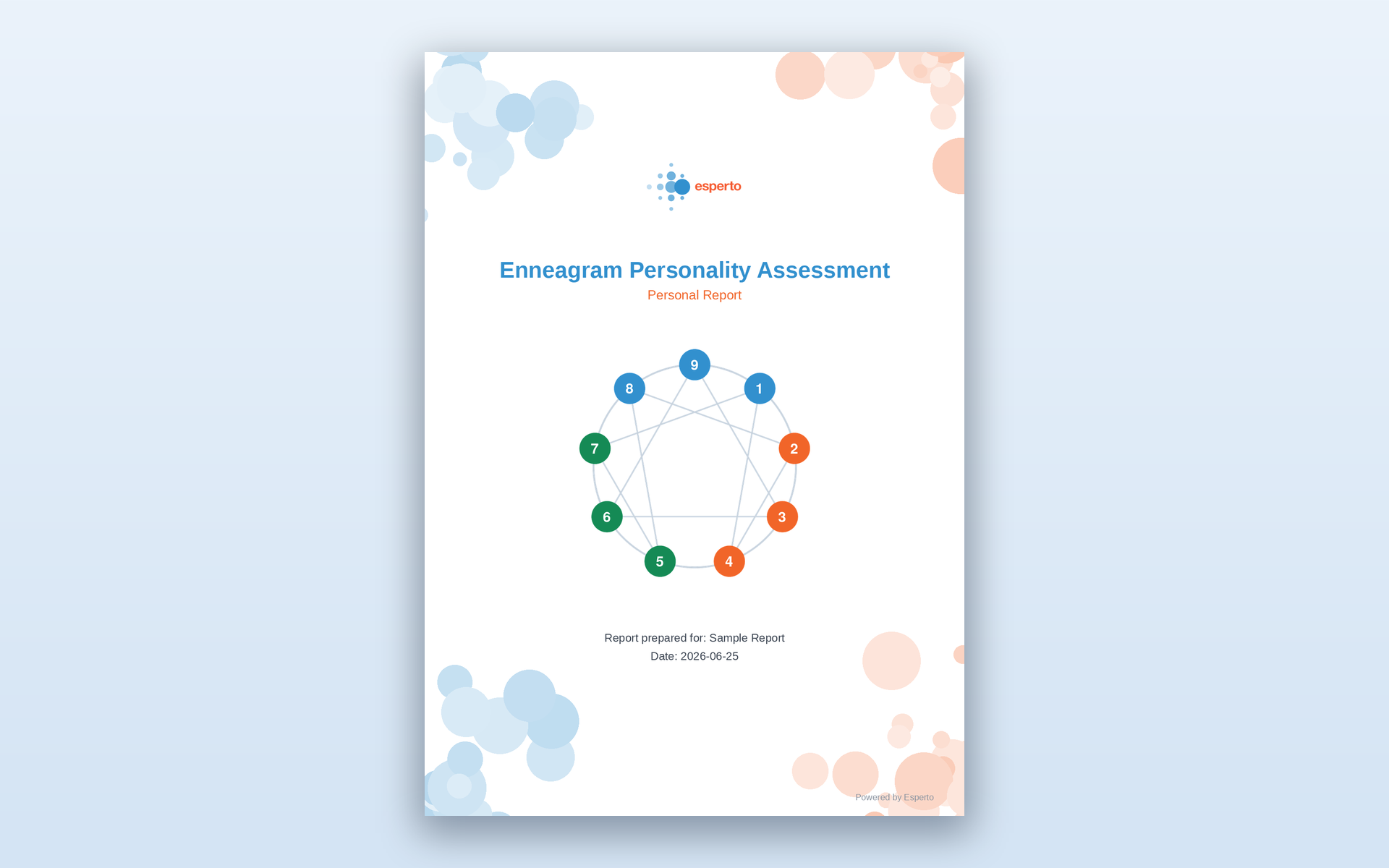 Esperto-branded Enneagram report cover with the nine-type symbol