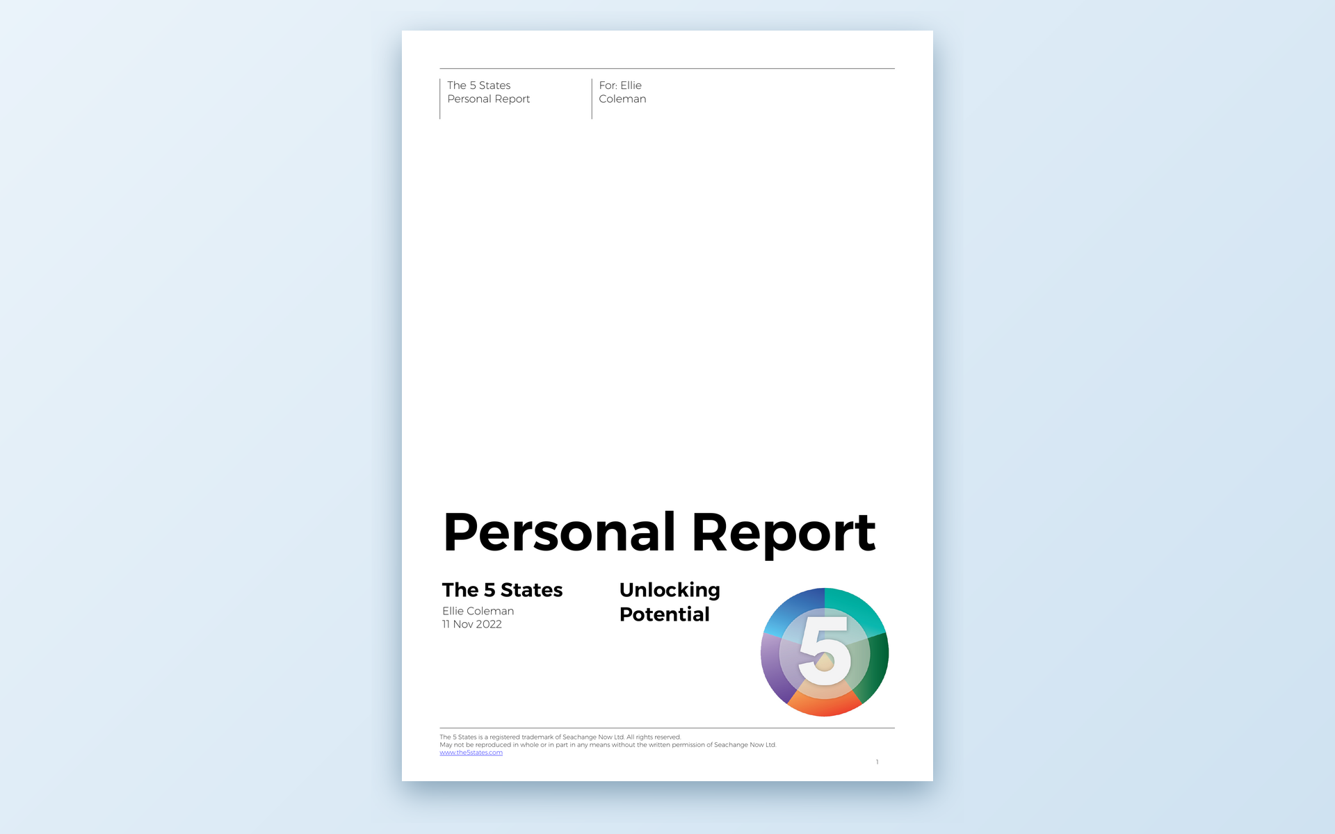 The 5 States Personal Report cover page