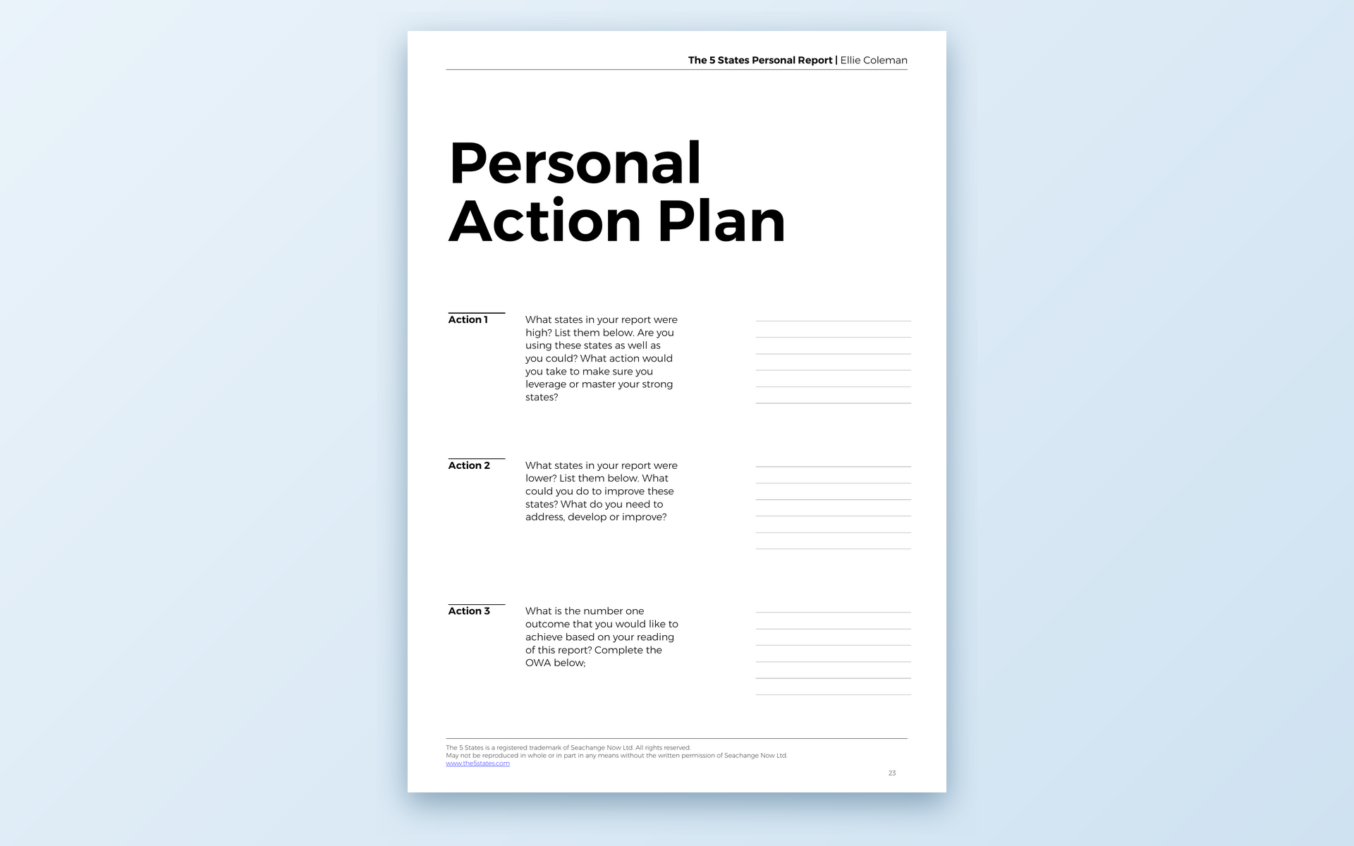 Personal Action Plan with the OWA coaching model